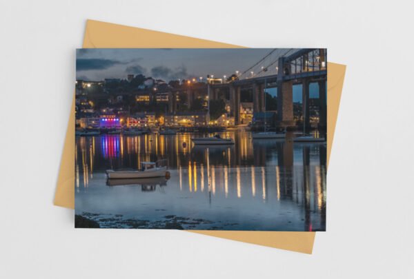 Saltash Waterfront at Night Greetings Card