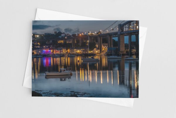 Saltash Waterfront at Night Greetings Card