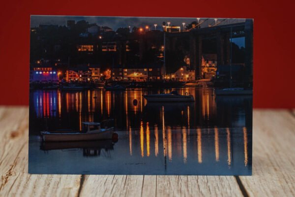 Saltash Waterfront at Night - Blank Greetings Card and Envelope