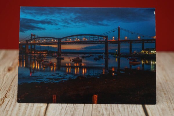 The Tamar Bridge at Night - Blank Greetings Card and Envelope